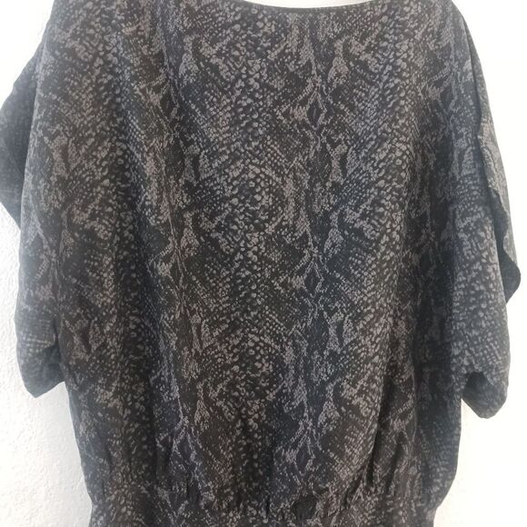Parker short sleeve snake print black blouson over the knee silk dress size S - Picture 2 of 9
